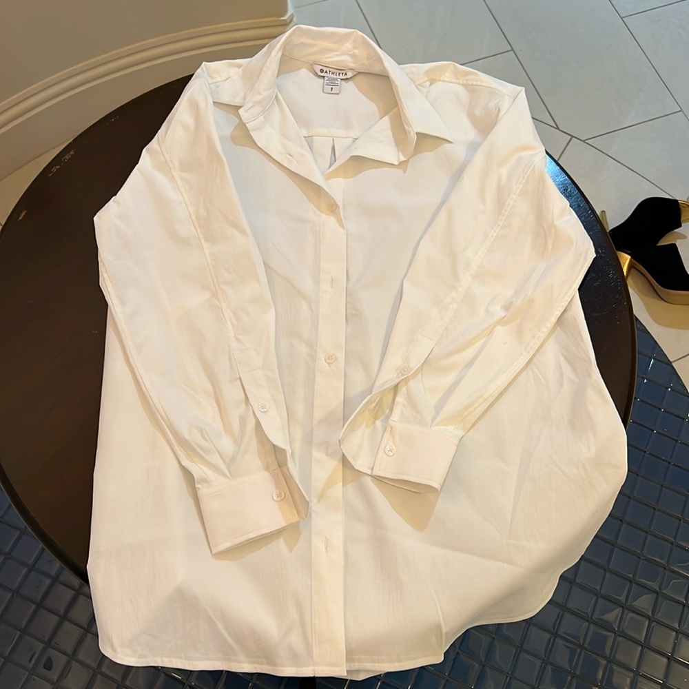Athleta Longsleeve White Button-Up Small/Petite